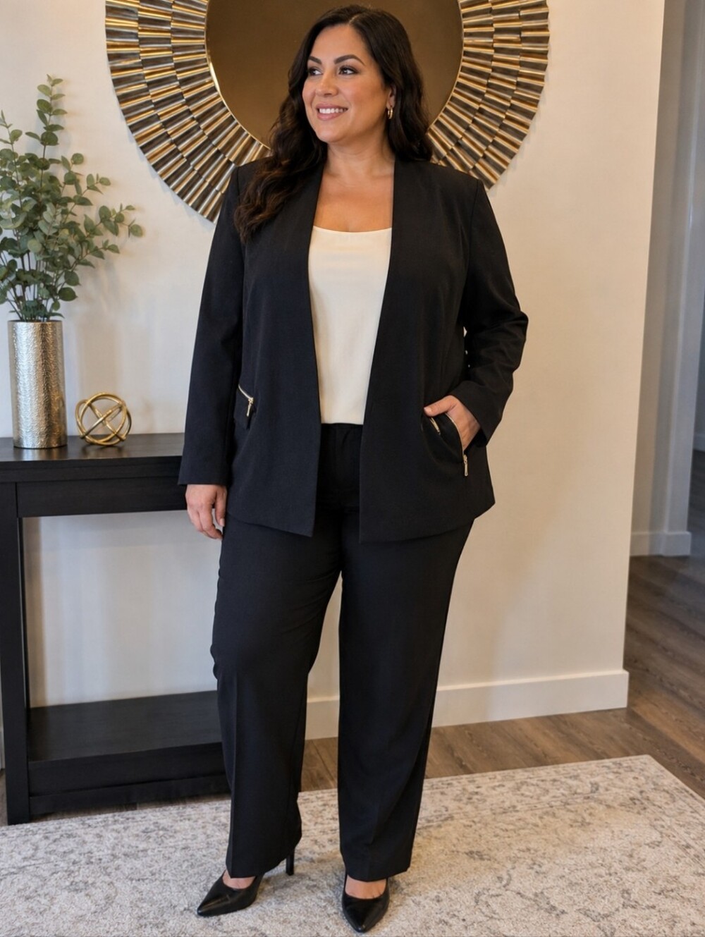 ✨ Robert Rodriguez Black "Sia" Collarless Blazer - Open Front Zip Pockets ✨